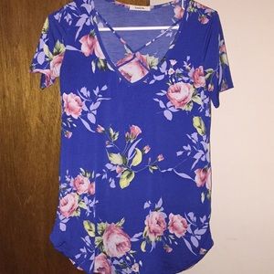 Royal Blue Criss-Cross Floral Blouse.